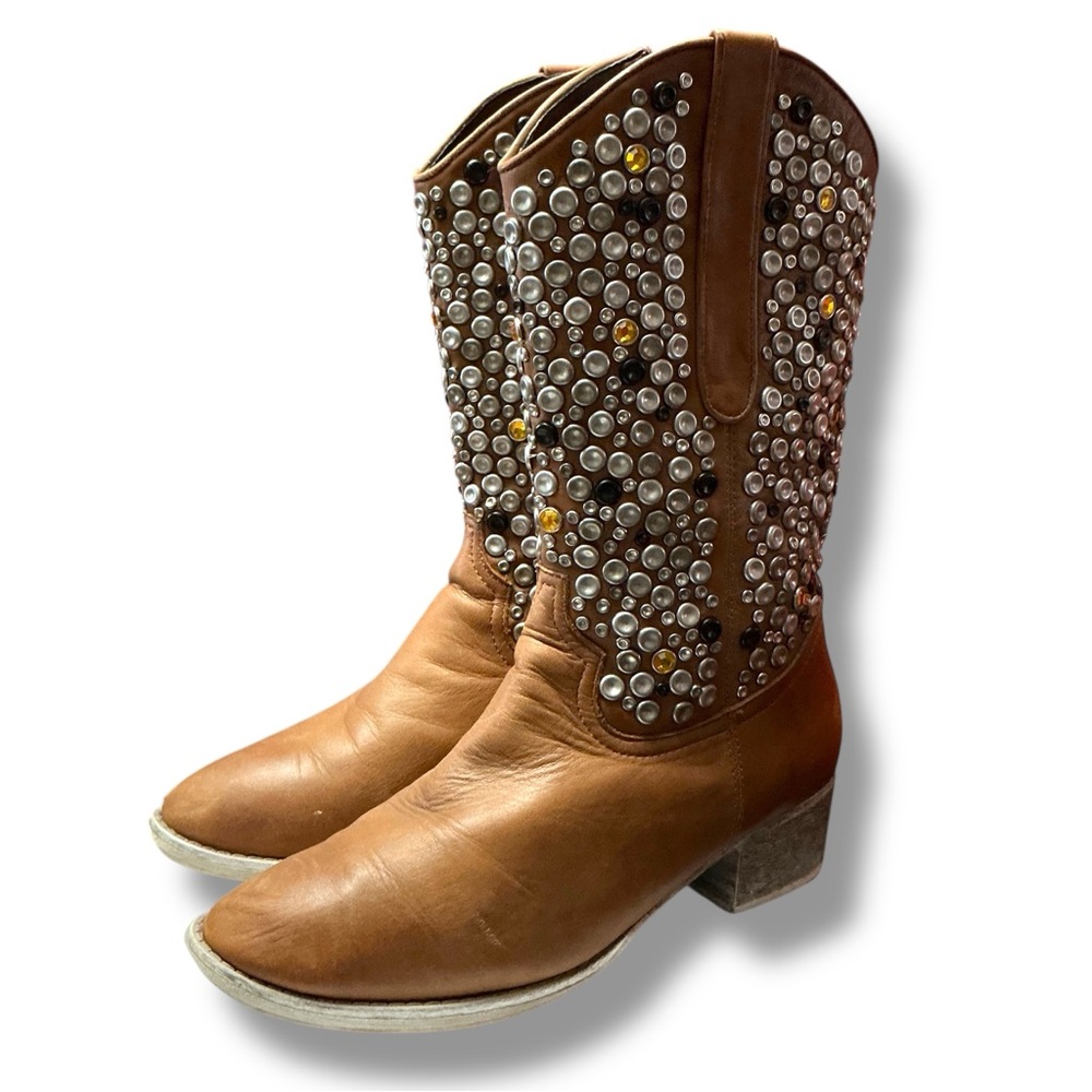 Modern Vice Brown Studded Heeled Boots - Picture 8 of 12